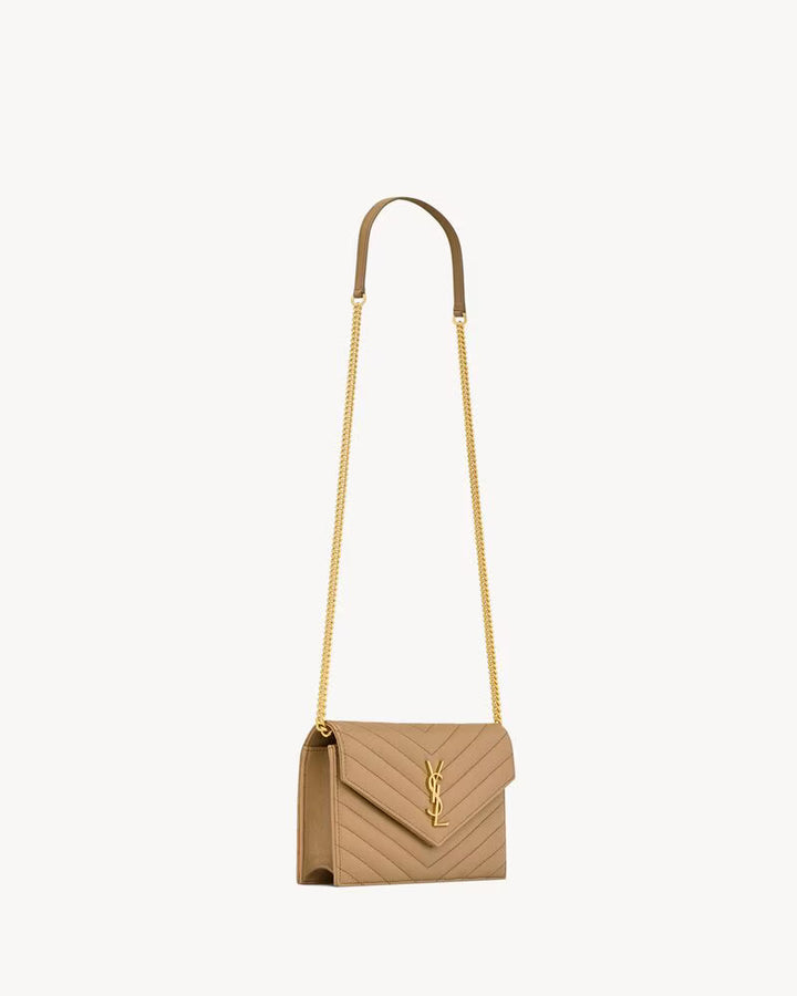 Saint Laurent Women’s Cassandre Envelope Chain Wallet in Lambskin