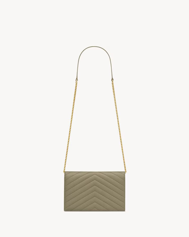 Saint Laurent Women’s Cassandre Envelope Chain Wallet in Lambskin