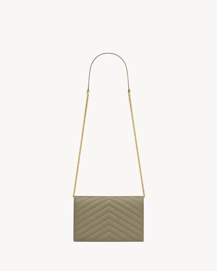 Saint Laurent Women’s Cassandre Envelope Chain Wallet in Lambskin