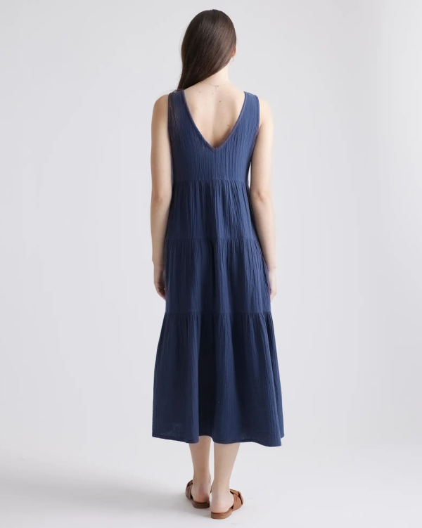 Quince Women's Organic Cotton Gauze Tiered Maxi Dress