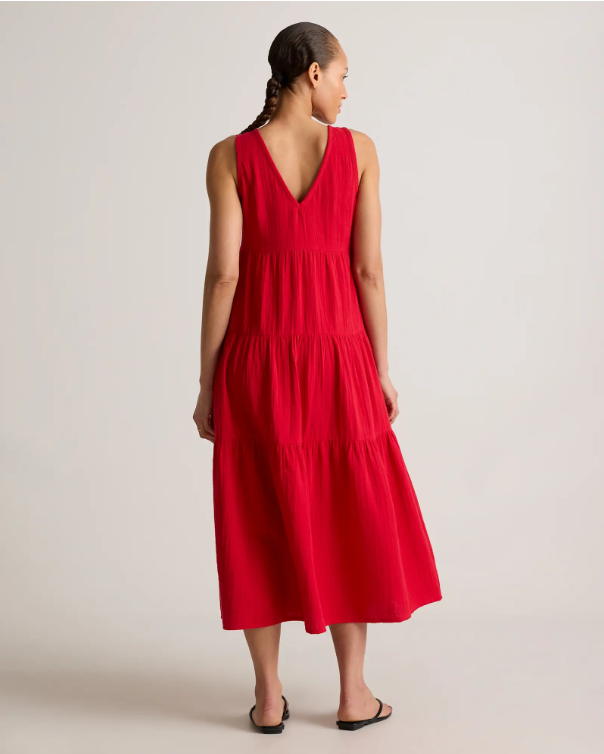 Quince Women's Organic Cotton Gauze Tiered Maxi Dress