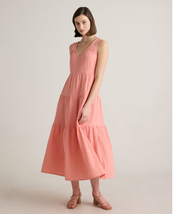 Quince Women's Organic Cotton Gauze Tiered Maxi Dress
