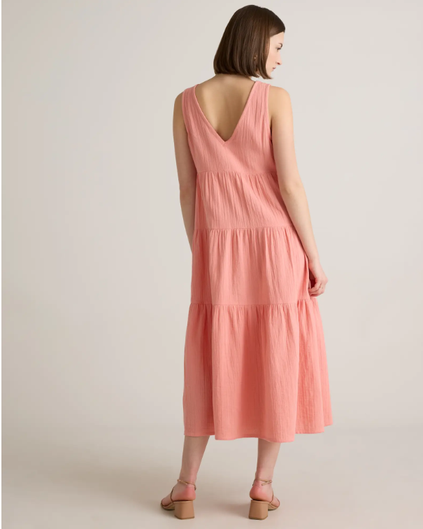 Quince Women's Organic Cotton Gauze Tiered Maxi Dress