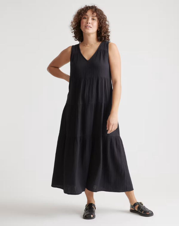 Quince Women's Organic Cotton Gauze Tiered Maxi Dress
