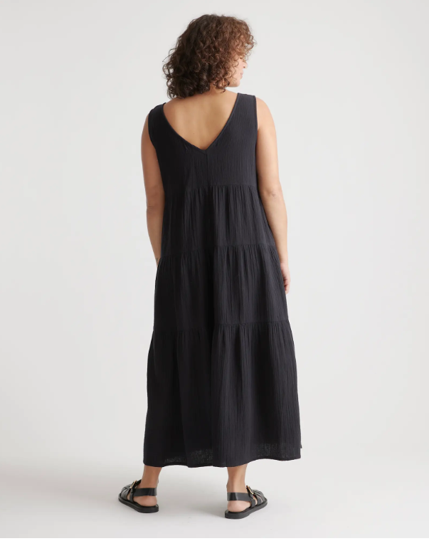 Quince Women's Organic Cotton Gauze Tiered Maxi Dress