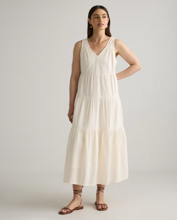 Quince Women's Organic Cotton Gauze Tiered Maxi Dress