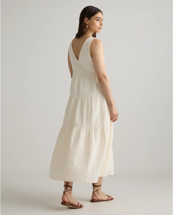 Quince Women's Organic Cotton Gauze Tiered Maxi Dress