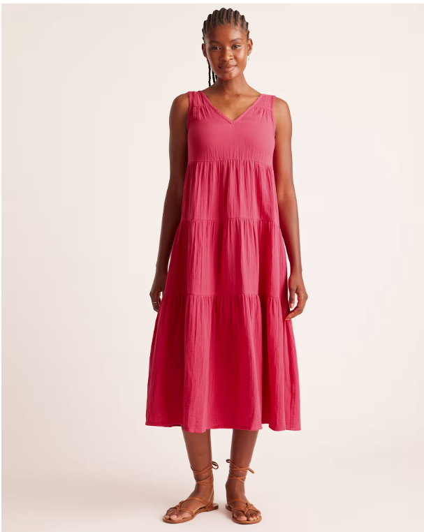 Quince Women's Organic Cotton Gauze Tiered Maxi Dress