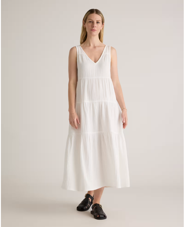 Quince Women's Organic Cotton Gauze Tiered Maxi Dress