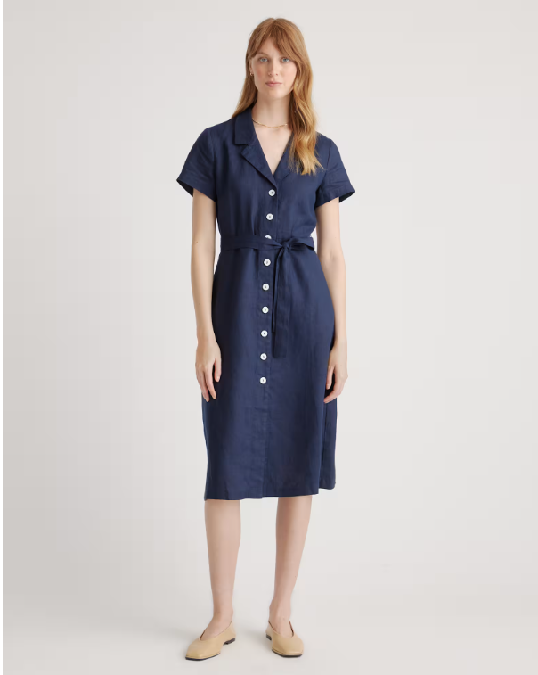 Quince Women's 100% European Linen Corset Midi Dress