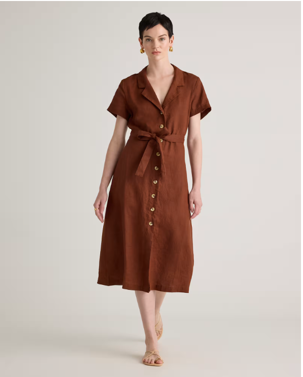 Quince Women's 100% European Linen Corset Midi Dress