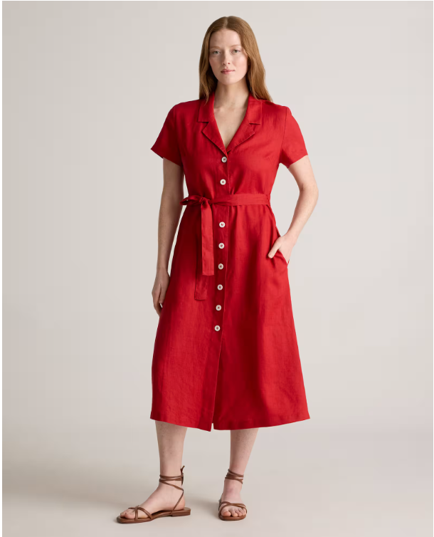 Quince Women's 100% European Linen Corset Midi Dress