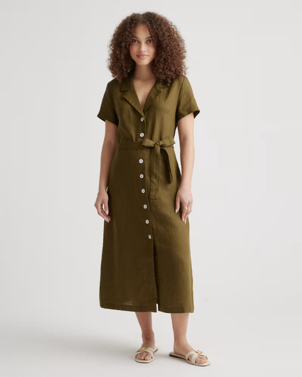 Quince Women's 100% European Linen Corset Midi Dress