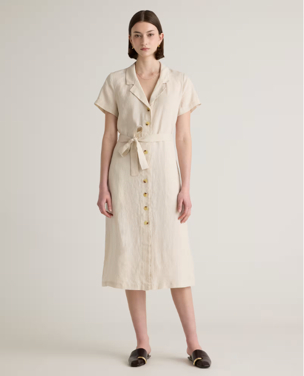 Quince Women's 100% European Linen Corset Midi Dress