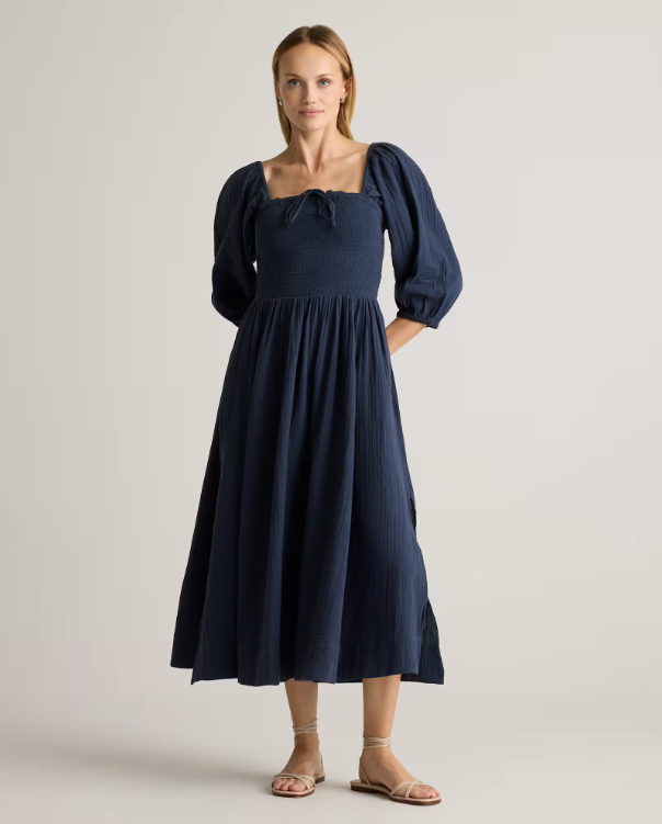 Quince Women's Gauze Smocked Square Neck Midi Dress