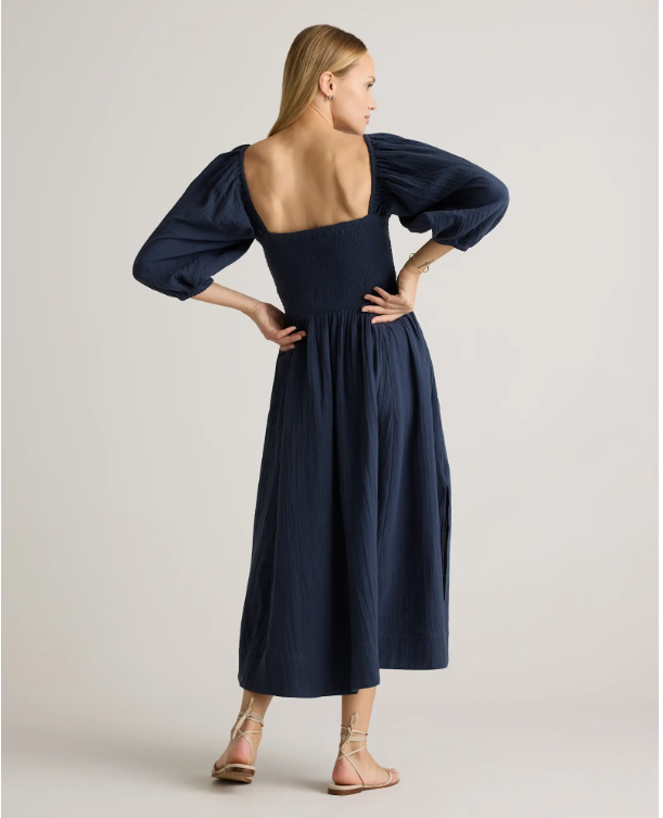 Quince Women's Gauze Smocked Square Neck Midi Dress