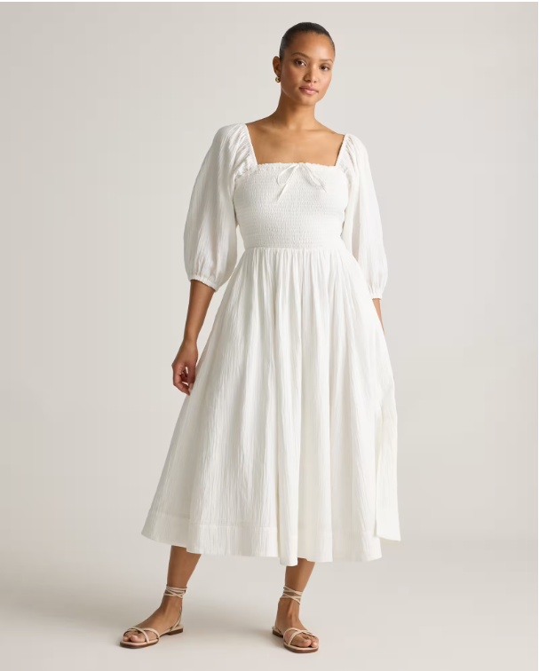 Quince Women's Gauze Smocked Square Neck Midi Dress