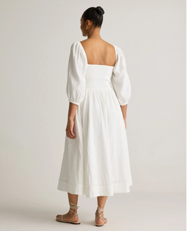 Quince Women's Gauze Smocked Square Neck Midi Dress