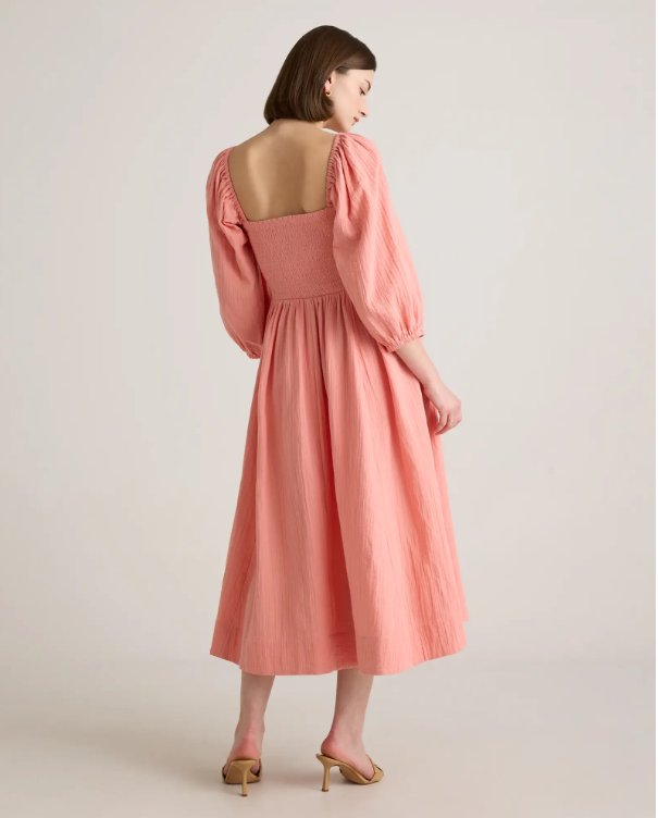 Quince Women's Gauze Smocked Square Neck Midi Dress