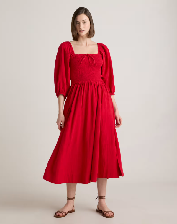 Quince Women's Gauze Smocked Square Neck Midi Dress