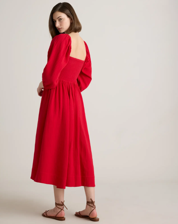 Quince Women's Gauze Smocked Square Neck Midi Dress