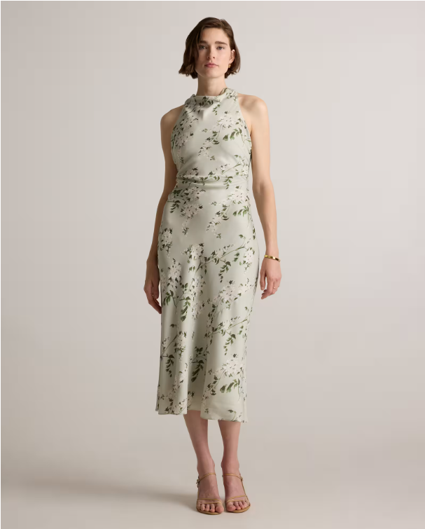 Quince Women's Washable Stretch Silk High Neck Midi Dress