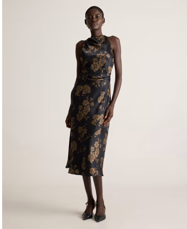 Quince Women's Washable Stretch Silk High Neck Midi Dress