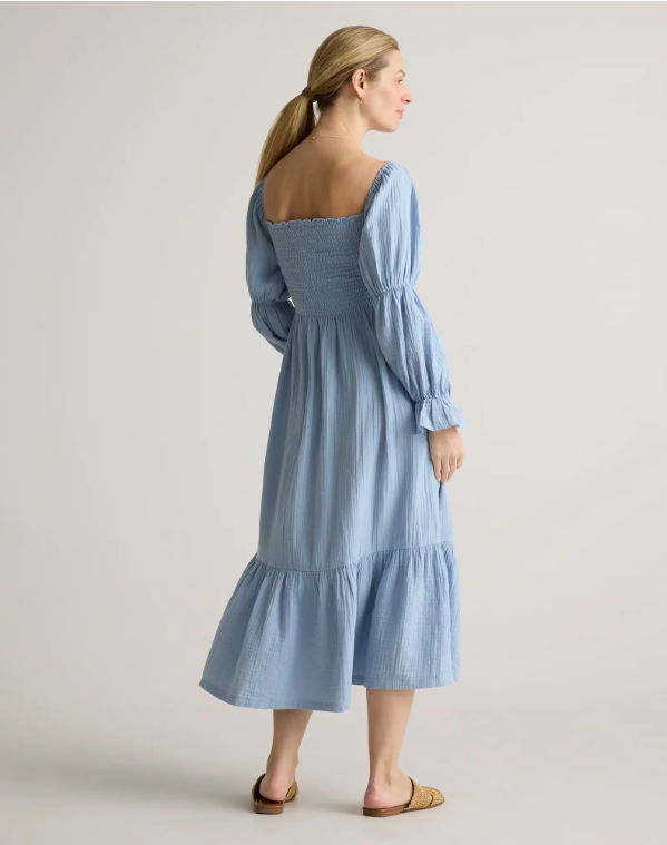 Quince  Women's Gauze Maternity Smocked Midi Dress