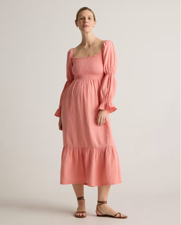 Quince  Women's Gauze Maternity Smocked Midi Dress