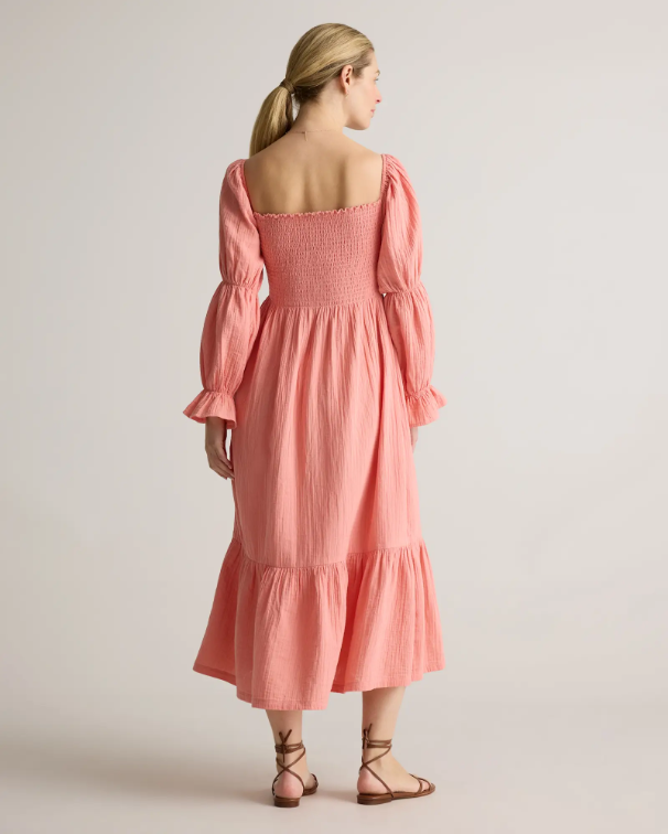 Quince  Women's Gauze Maternity Smocked Midi Dress