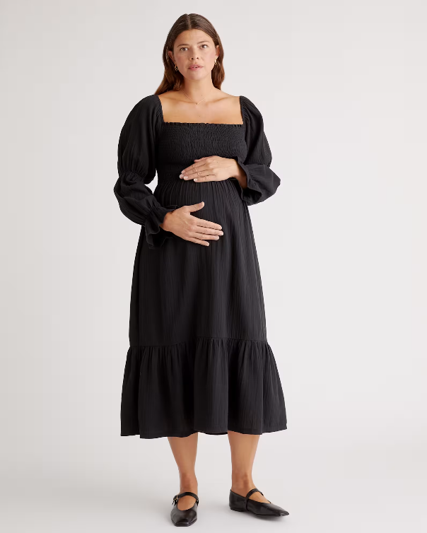 Quince  Women's Gauze Maternity Smocked Midi Dress