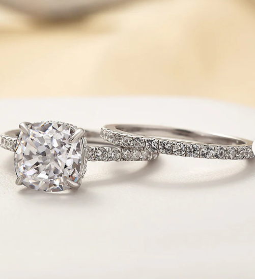 2.5 Carat Cushion Cut Bridal Wedding Ring Set Travel Ring With Half Eternity Wedding Band