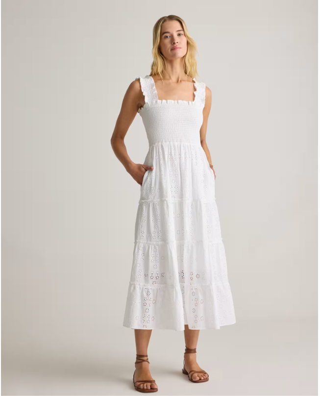 Quince Women's Eyelet Smocked Midi Dress