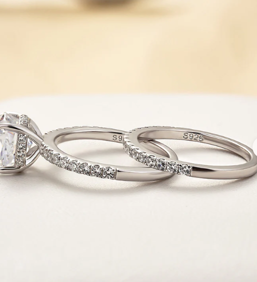 2.5 Carat Cushion Cut Bridal Wedding Ring Set Travel Ring With Half Eternity Wedding Band