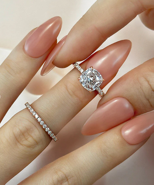 2.5 Carat Cushion Cut Bridal Wedding Ring Set Travel Ring With Half Eternity Wedding Band