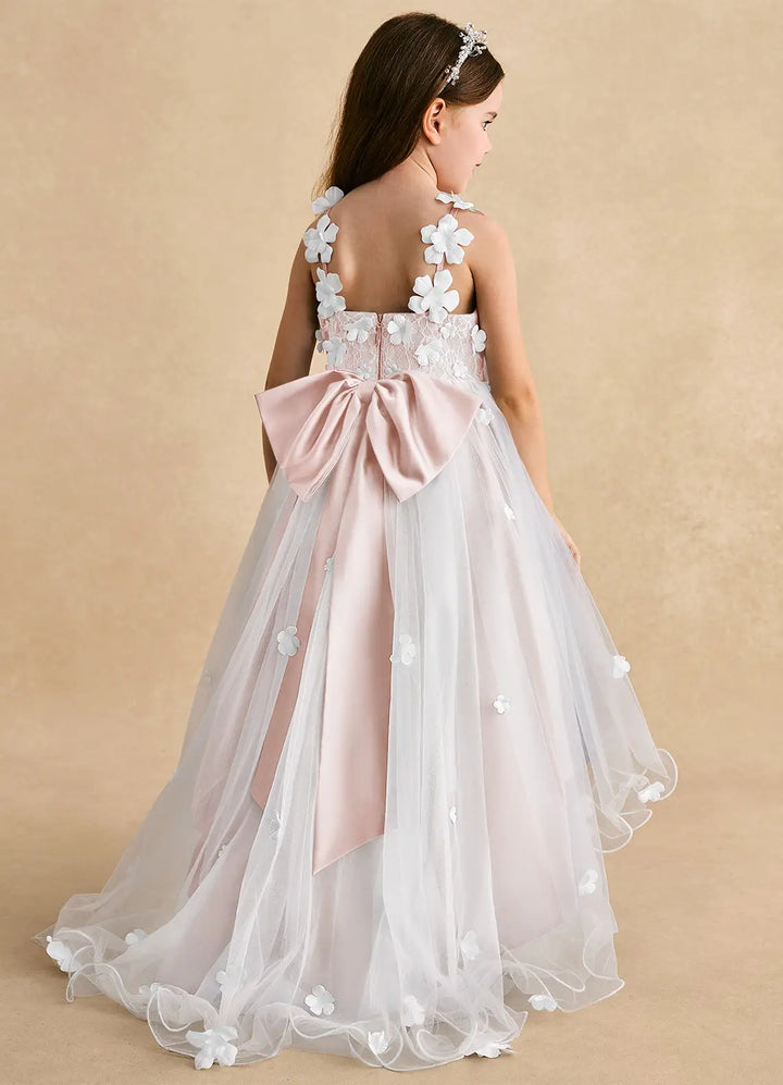 Azazie A-Line/Princess V-Neck Asymmetrical Tulle Flower Girl Dresses