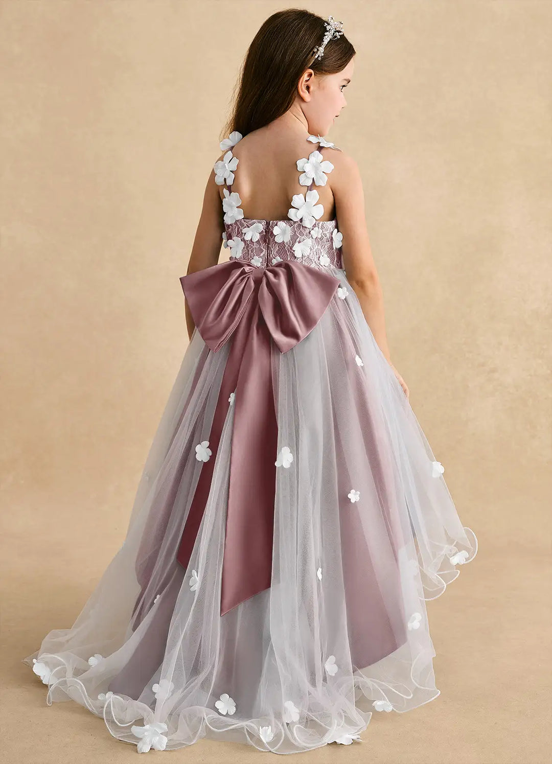 Azazie A-Line/Princess V-Neck Asymmetrical Tulle Flower Girl Dresses