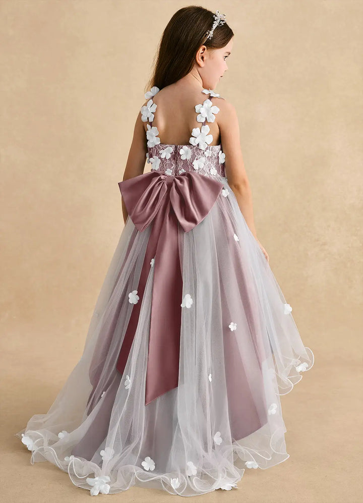 Azazie A-Line/Princess V-Neck Asymmetrical Tulle Flower Girl Dresses