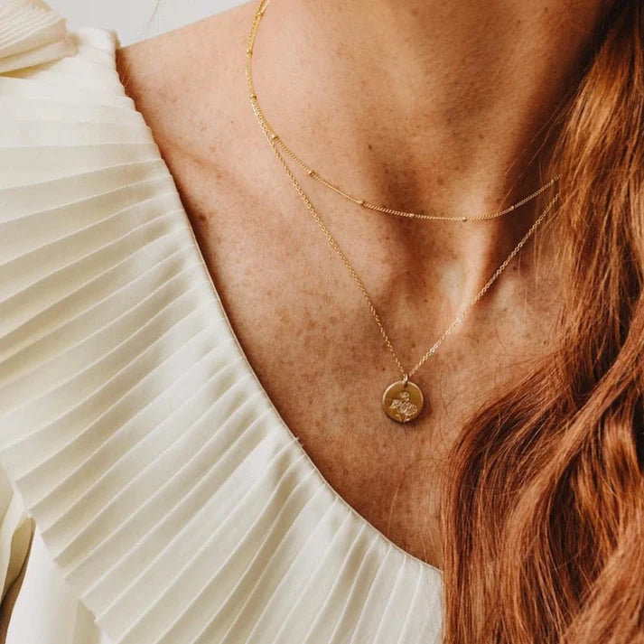 Birth Flower Stacker Necklace—1/2" Disc Hand Stamped