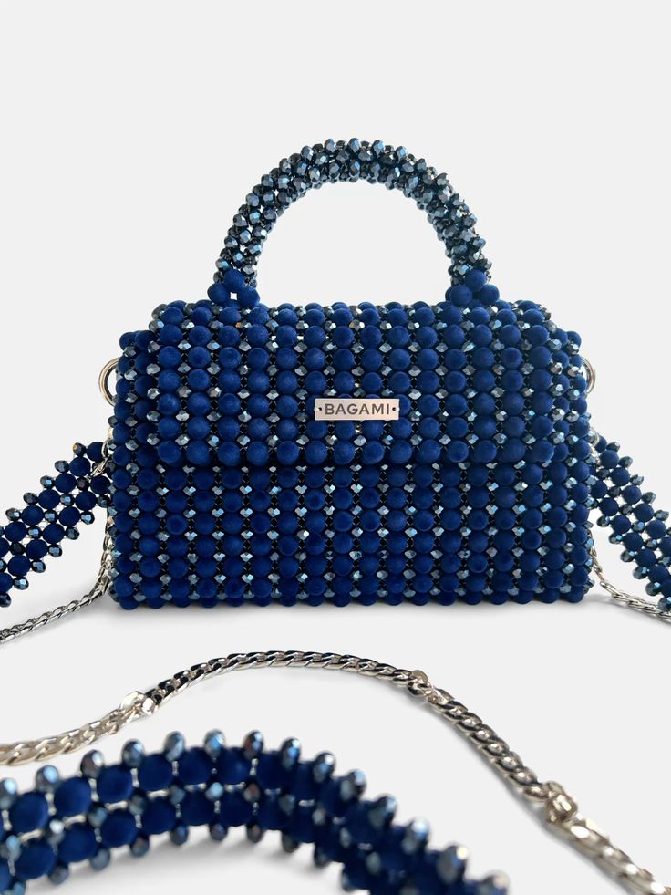 💙 Azure Velour Beaded Handbag