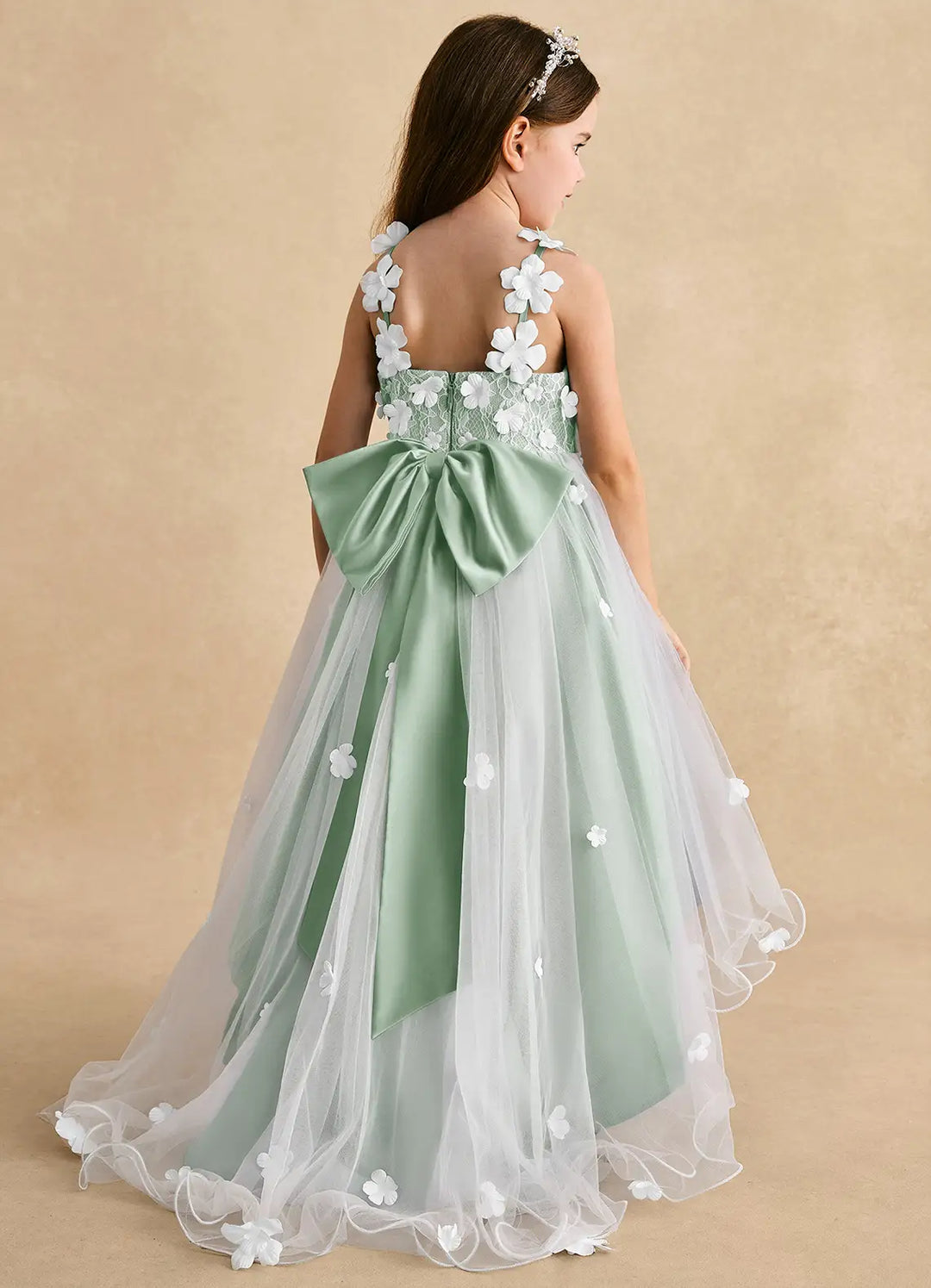 Azazie A-Line/Princess V-Neck Asymmetrical Tulle Flower Girl Dresses