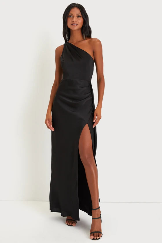 Women's Satin One-Shoulder Maxi Dress