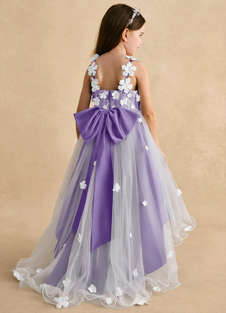 Azazie A-Line/Princess V-Neck Asymmetrical Tulle Flower Girl Dresses