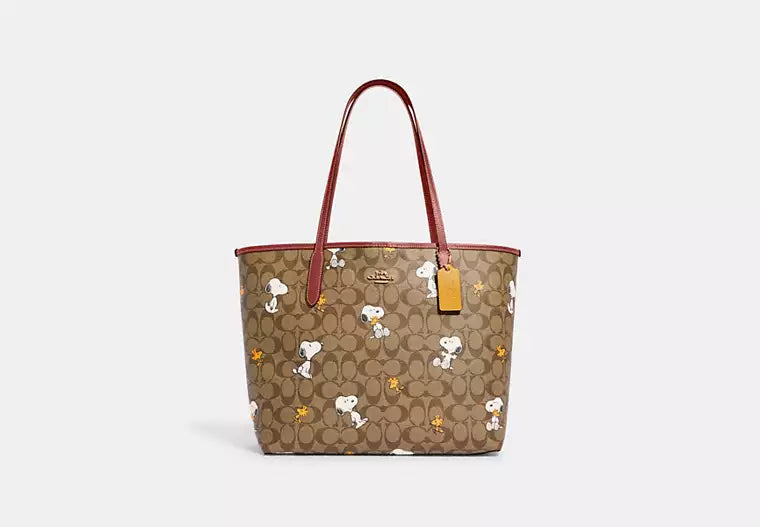 Coach X Peanuts City Women's Tote Bag In Signature Canvas With Snoopy Print