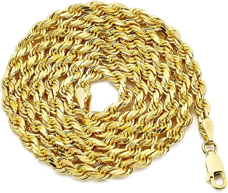 10k Real Yellow Gold 4mm Necklace Gold Rope Chain Adult