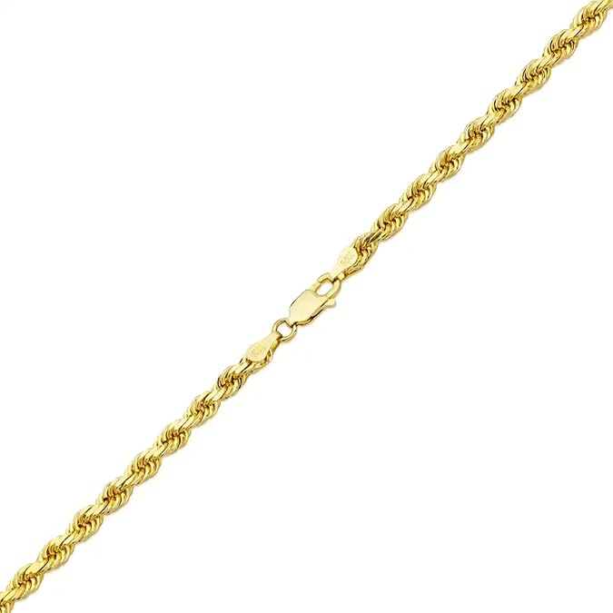 10k Real Yellow Gold 4mm Necklace Gold Rope Chain Adult