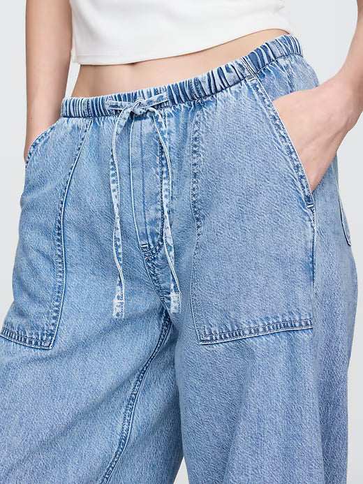 Gap Women's Mid Rise UltraSoft Pleated Easy Baggy Jeans