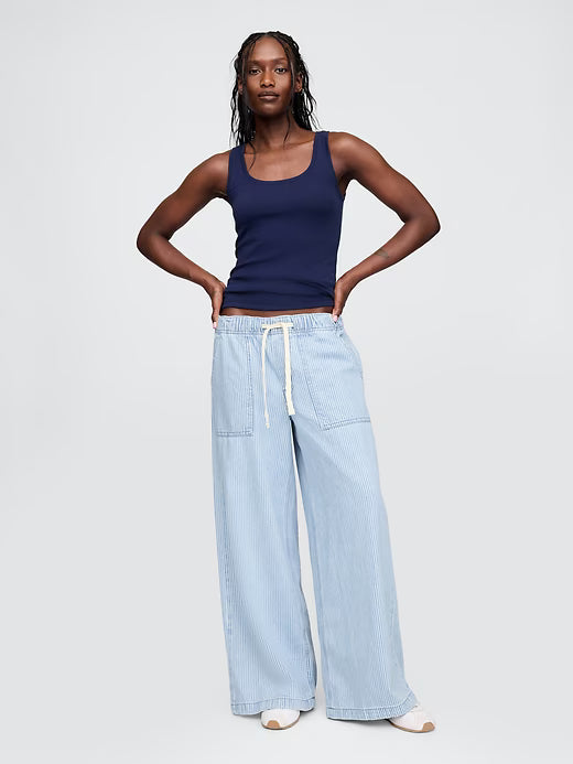 Gap Women's Mid Rise UltraSoft Pleated Easy Baggy Jeans