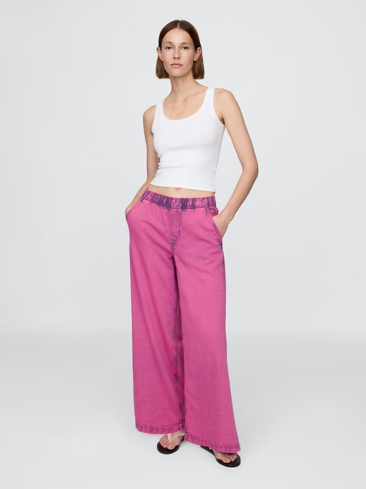 Gap Women's Mid Rise UltraSoft Pleated Easy Baggy Jeans