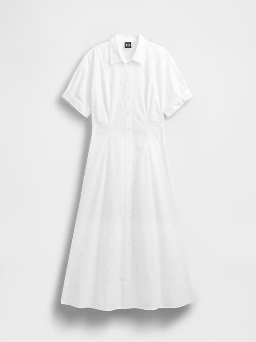 Gap Women Poplin Roll-Cuff Midi Shirtdress